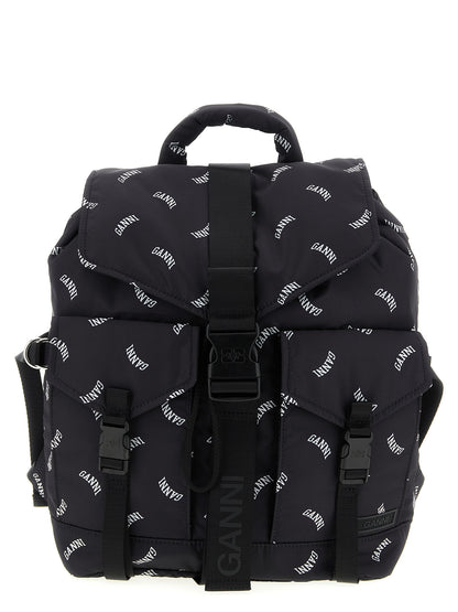 Drawstring Backpack by Ganni for women in polyester black & print presents a versatile Re Tech Polyester Drawstring Backpack design, showcasing a secure drawstring & buckle with ample external-pockets and versatile backpack-strap & adjustable-strap for a versatile finish.
