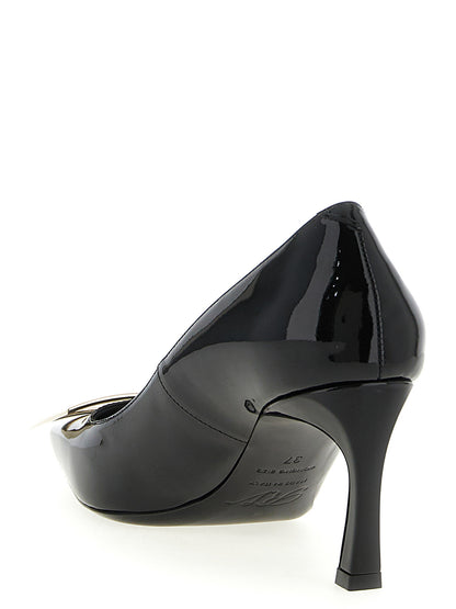 Mid-Heel Pumps Heels by Roger Vivier for women in patent calfskin leather black features an effortlessly chic silhouette from the Grace Women's Patent Calfskin Leather Mid-Heel Pumps Heels collection, showcasing a mid-heel and effortlessly chic for a effortlessly chic look.