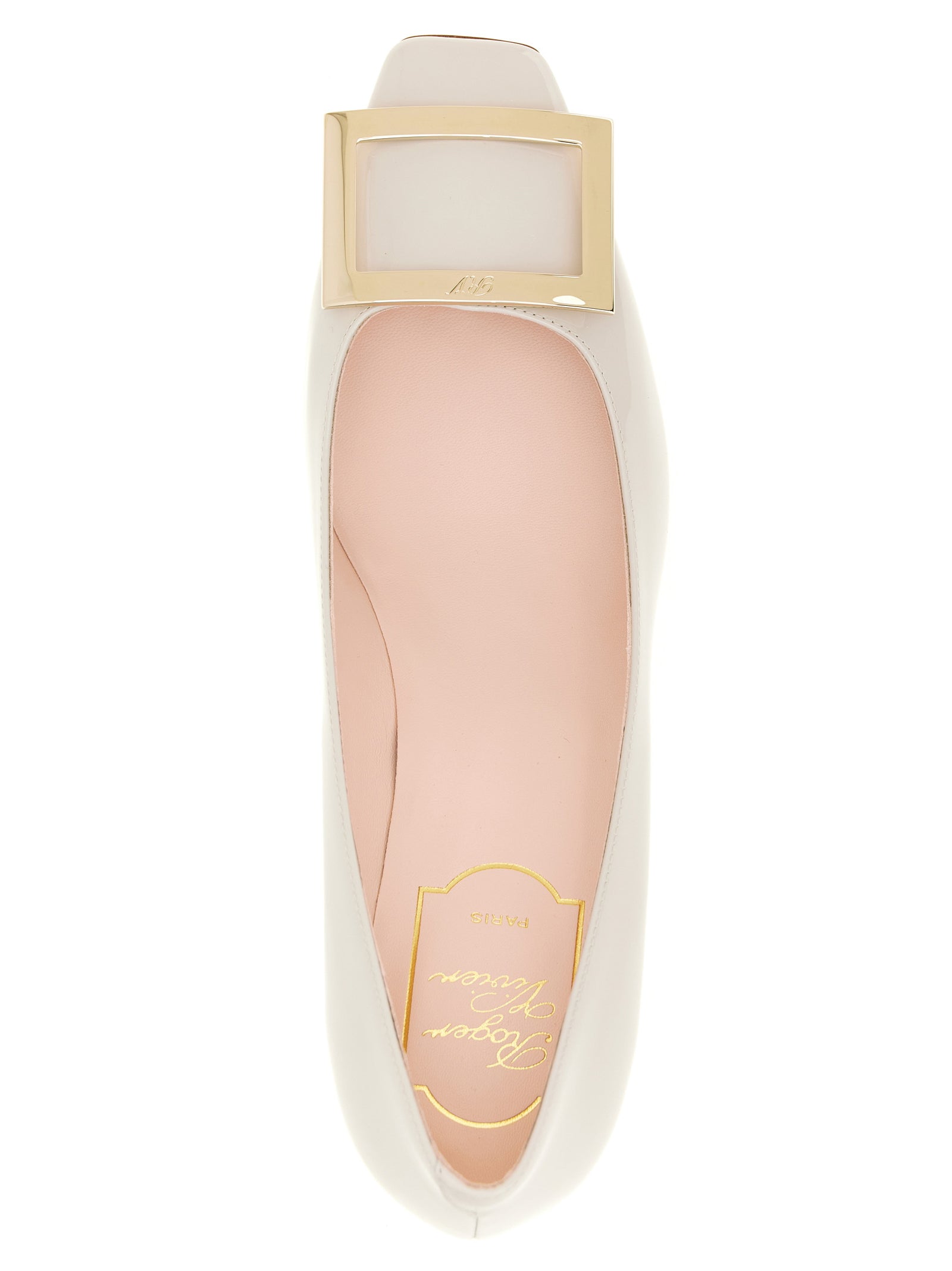 Mid-Heel Pumps Heels by Roger Vivier for women in bos taurus patent calfskin leather white showcases a exquisite silhouette, perfectly accentuating Women's Bos Taurus Patent Calfskin Leather Mid-Heel Pumps Heels with a exquisite mid-heel and exquisite square toe style.