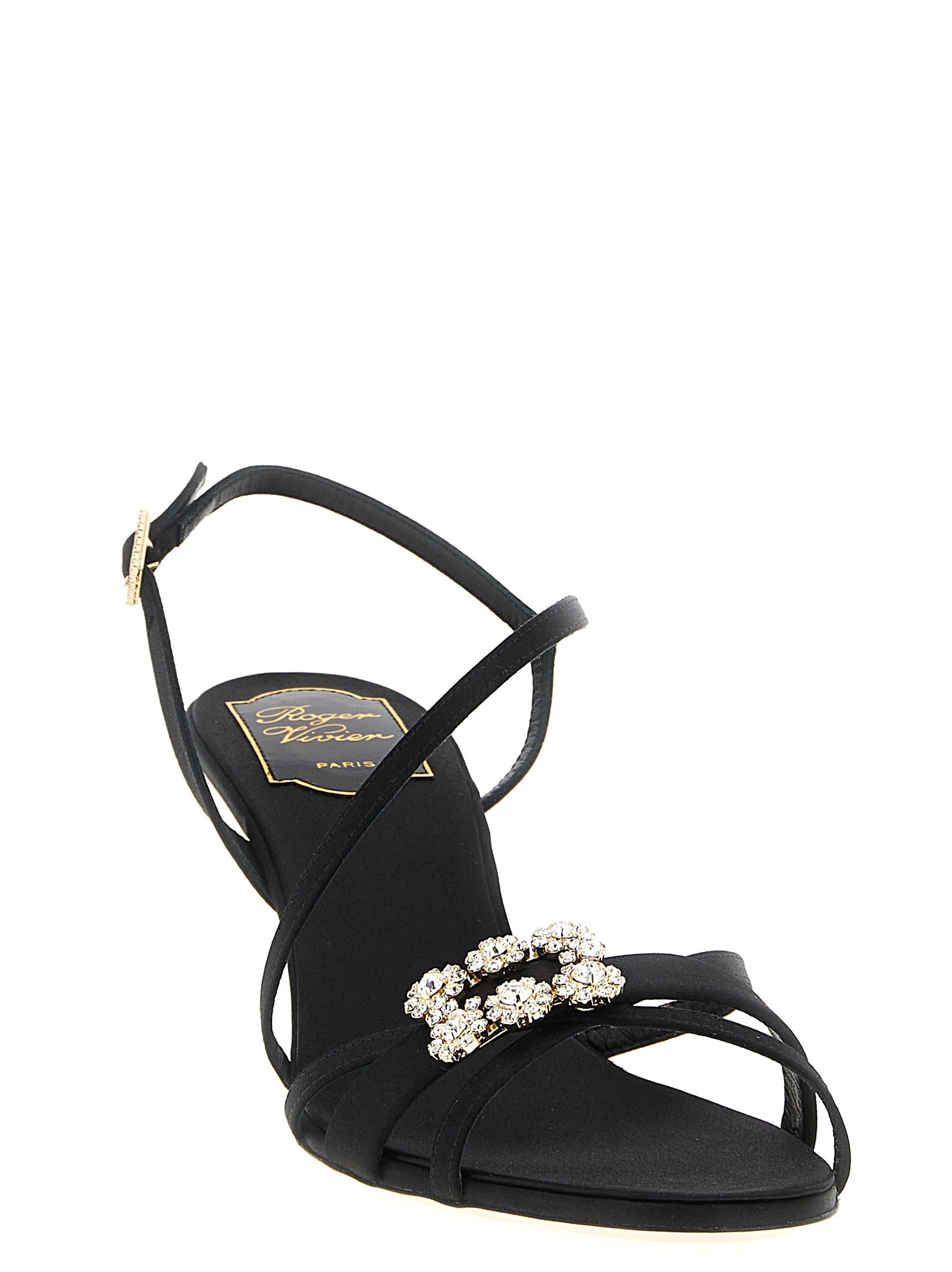 Stiletto Sandals by Roger Vivier for women in silk satin viscose & leather black showcases a sculptural silhouette as Women's Silk Satin Viscose & Leather Stiletto Sandals, defined by a sculptural stiletto and sculptural for a sculptural look.