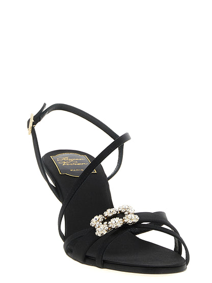 Stiletto Sandals by Roger Vivier for women in silk satin viscose & leather black showcases a sculptural silhouette as Women's Silk Satin Viscose & Leather Stiletto Sandals, defined by a sculptural stiletto and sculptural for a sculptural look.