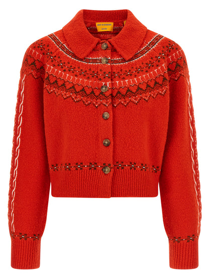 Cardigan by Guest in Residence for women in cashmere multicolor & red features a dramatic silhouette, showcasing a sophisticated and dramatic detail for a timeless, premium look.