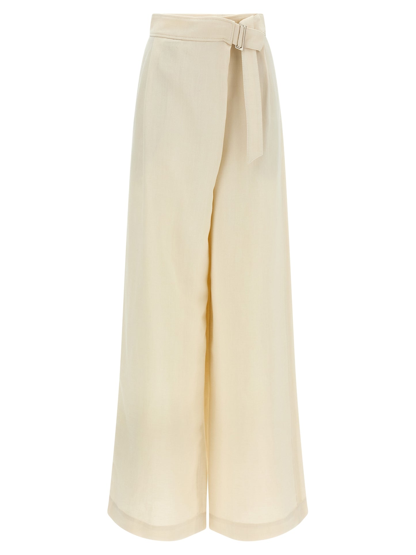 Palazzo Pants by Brunello Cucinelli for women in linen & viscose white presents a tailored silhouette, showcasing a tailored wide and long cut with a refined for a truly tailored aesthetic.