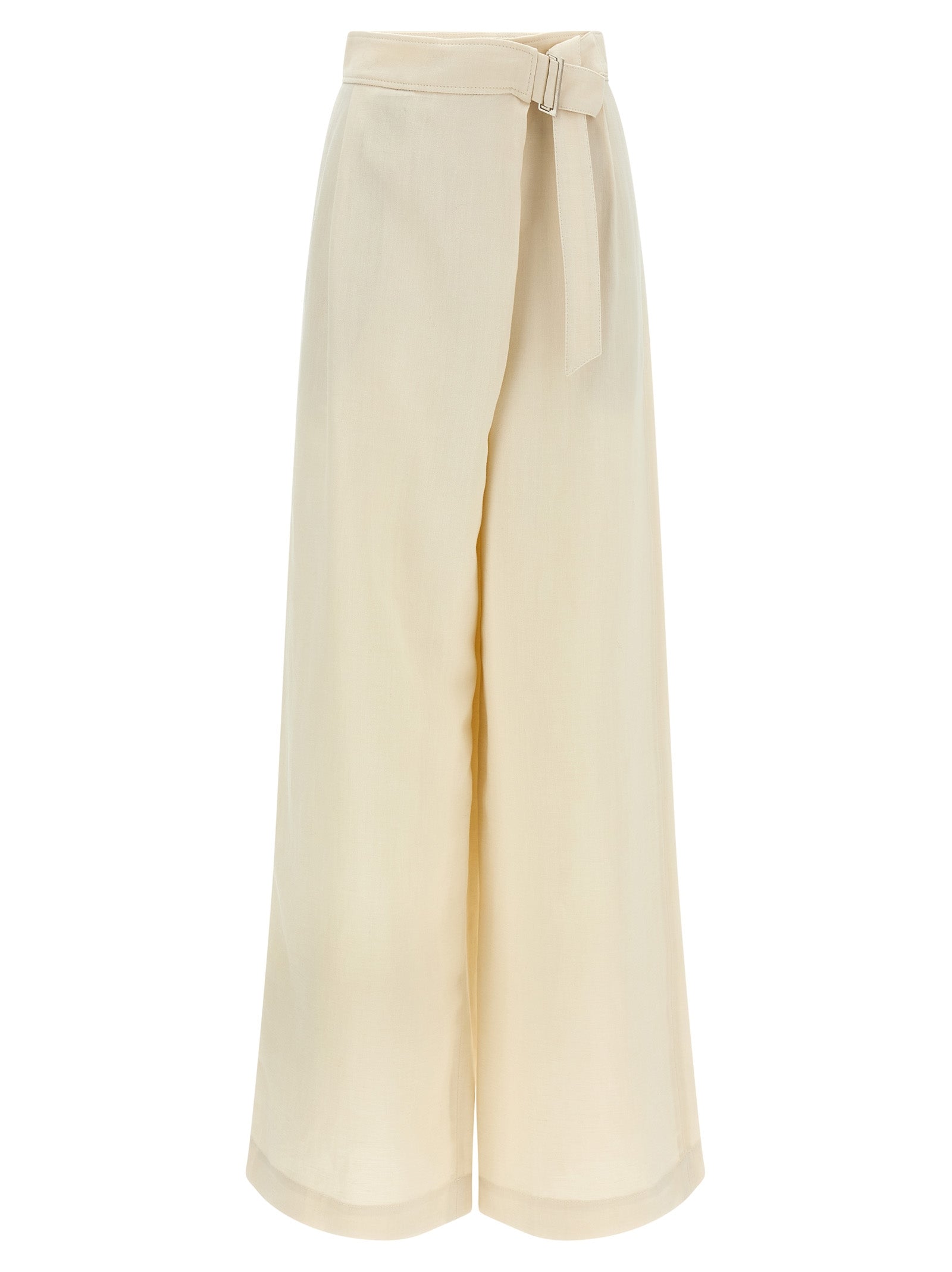 Palazzo Pants by Brunello Cucinelli for women in linen & viscose white presents a tailored silhouette, showcasing a tailored wide and long cut with a refined for a truly tailored aesthetic.