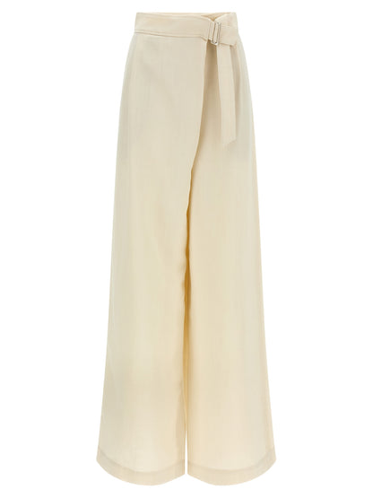 Palazzo Pants by Brunello Cucinelli for women in linen & viscose white presents a tailored silhouette, showcasing a tailored wide and long cut with a refined for a truly tailored aesthetic.