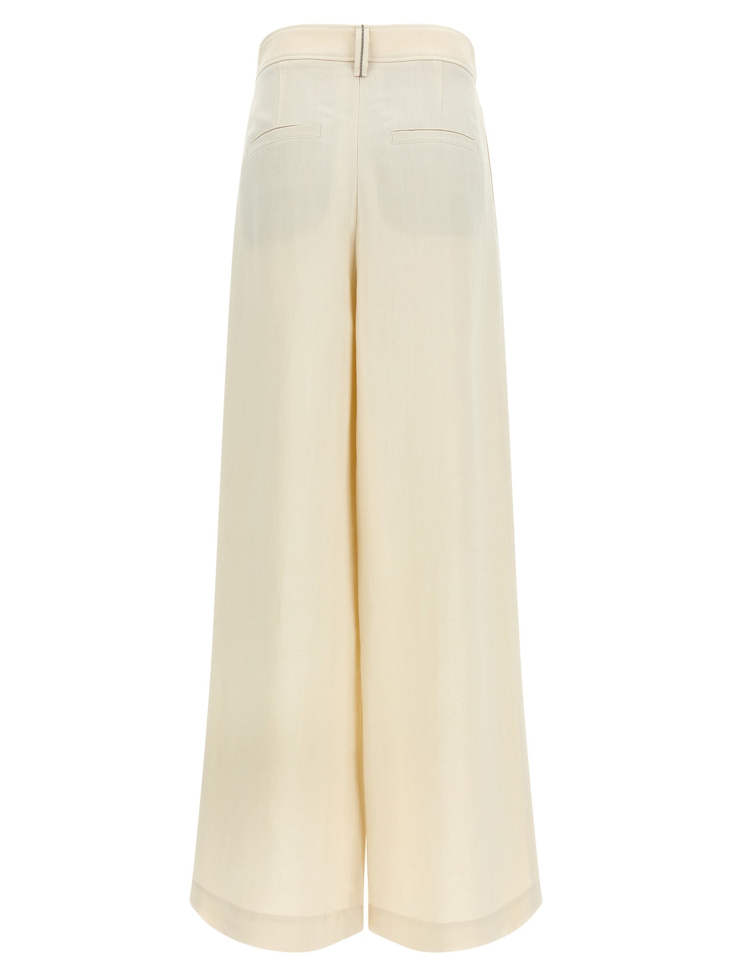 Palazzo Pants by Brunello Cucinelli for women in linen & viscose white features a refined silhouette with a refined wide, defined by a and a refined long for a refined finish.