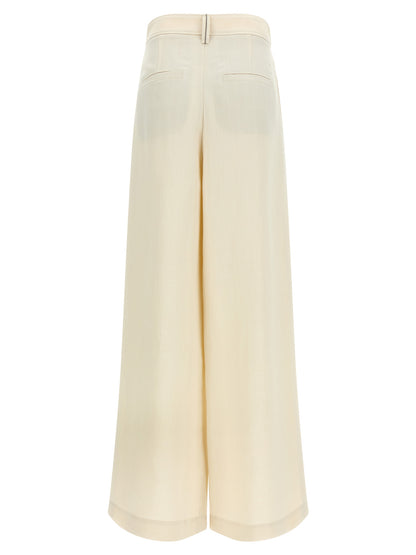 Palazzo Pants by Brunello Cucinelli for women in linen & viscose white features a refined silhouette with a refined wide, defined by a and a refined long for a refined finish.