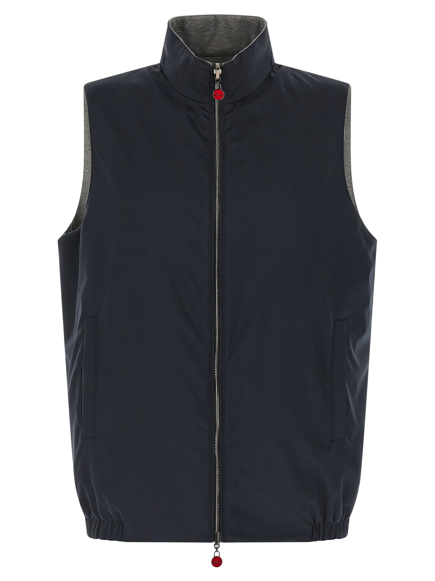 Vest by Kiton for men in stretch cotton & nylon blue features an on trend silhouette, showcasing a sophisticated high-neck neckline and premium pockets for a truly on trend finish.