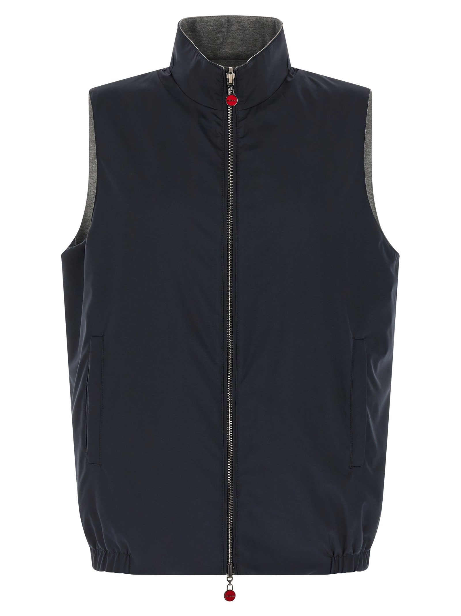 Vest by Kiton for men in stretch cotton & nylon blue features an on trend silhouette, showcasing a sophisticated high-neck neckline and premium pockets for a truly on trend finish.