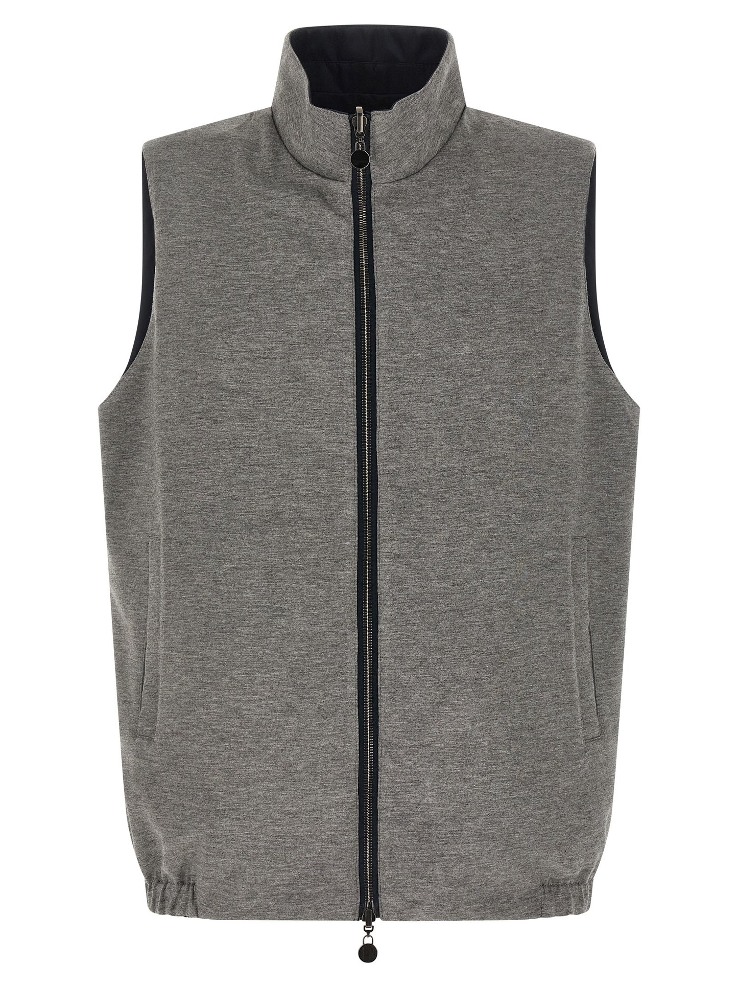 Vest by Kiton for men in stretch cotton & nylon blue features a stylish silhouette, showcasing distinct pockets and a refined high-neck neckline for a truly stylish finish.
