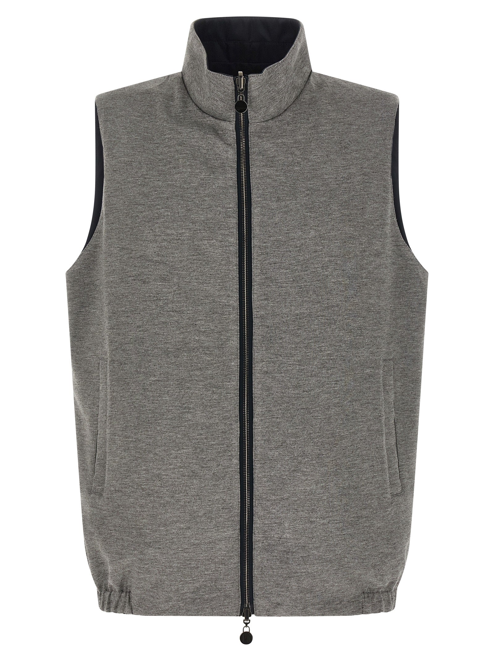 Vest by Kiton for men in stretch cotton & nylon blue features a stylish silhouette, showcasing distinct pockets and a refined high-neck neckline for a truly stylish finish.