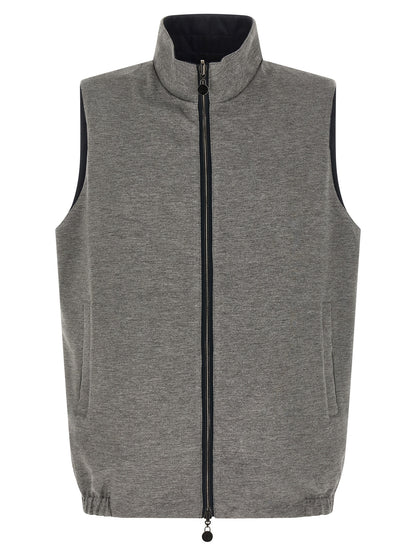 Vest by Kiton for men in stretch cotton & nylon blue features a stylish silhouette, showcasing distinct pockets and a refined high-neck neckline for a truly stylish finish.