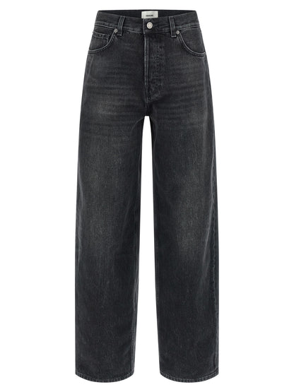Jeans by Haikure for women in denim cotton black presents a refined pantology silhouette, artfully defined by a refined pantology straight-leg & wide, long, and a sophisticated high rise.