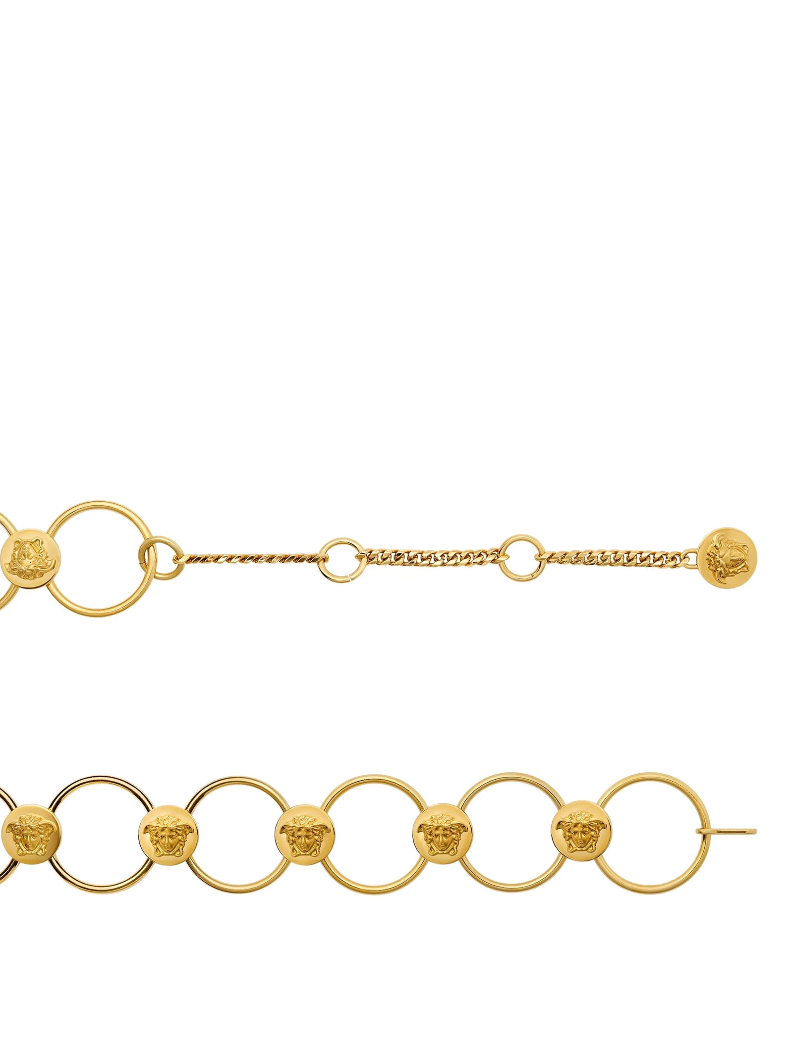 Belt by Versace for women in brass gold presents a artisanal silhouette from the Medusa Brass Belt collection, showcasing an artisanal design and refined craftsmanship for a artisanal look.