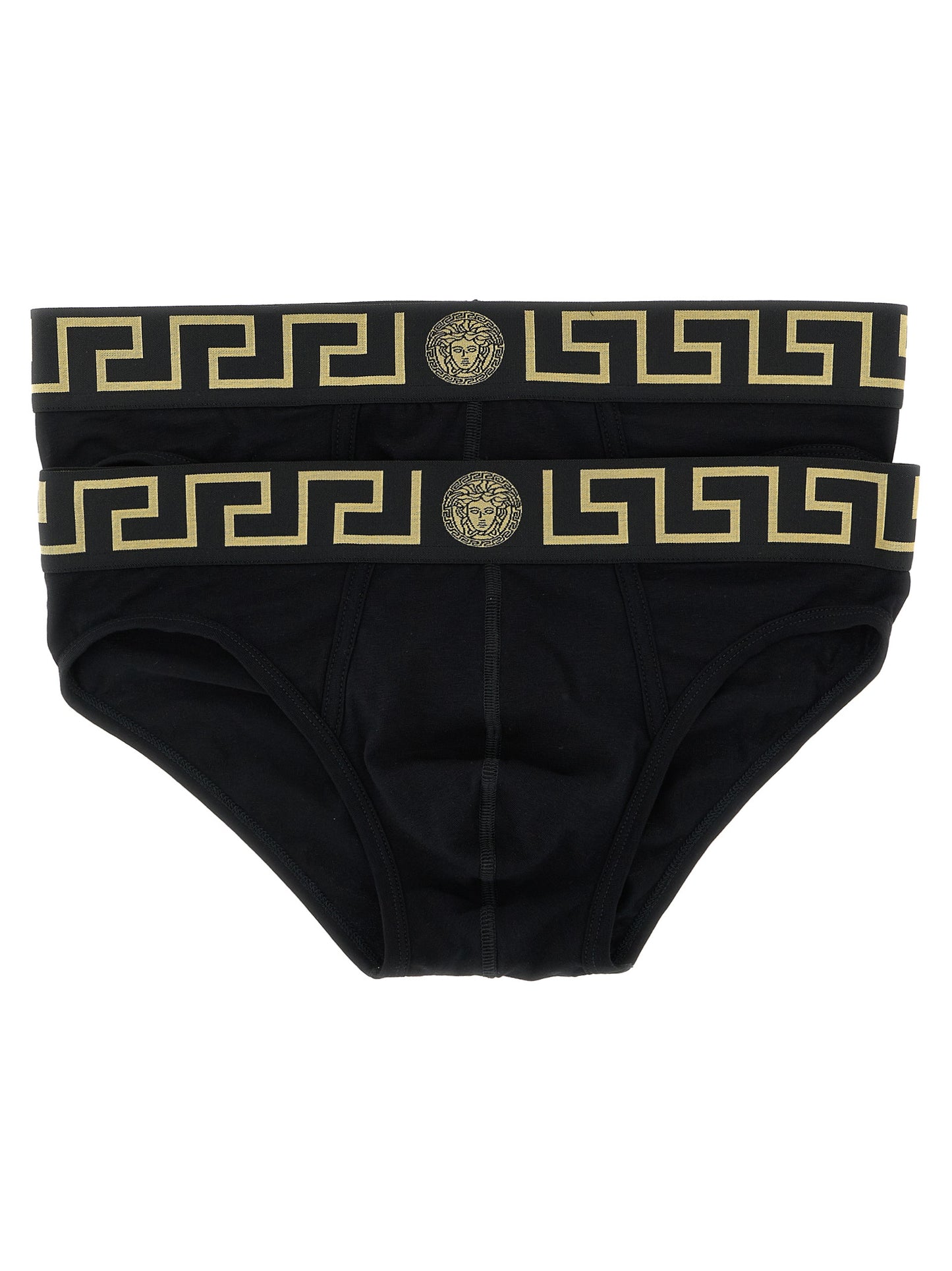 Underwear Briefs by Versace for men in stretch cotton black & patterned features an sleek silhouette that ensures a sleek fit, expertly capturing the sophisticated design of this Men's Stretch Cotton Underwear Briefs.