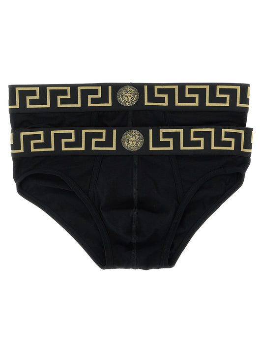 Underwear Briefs by Versace for men in stretch cotton black & patterned features an sleek silhouette that ensures a sleek fit, expertly capturing the sophisticated design of this Men's Stretch Cotton Underwear Briefs.