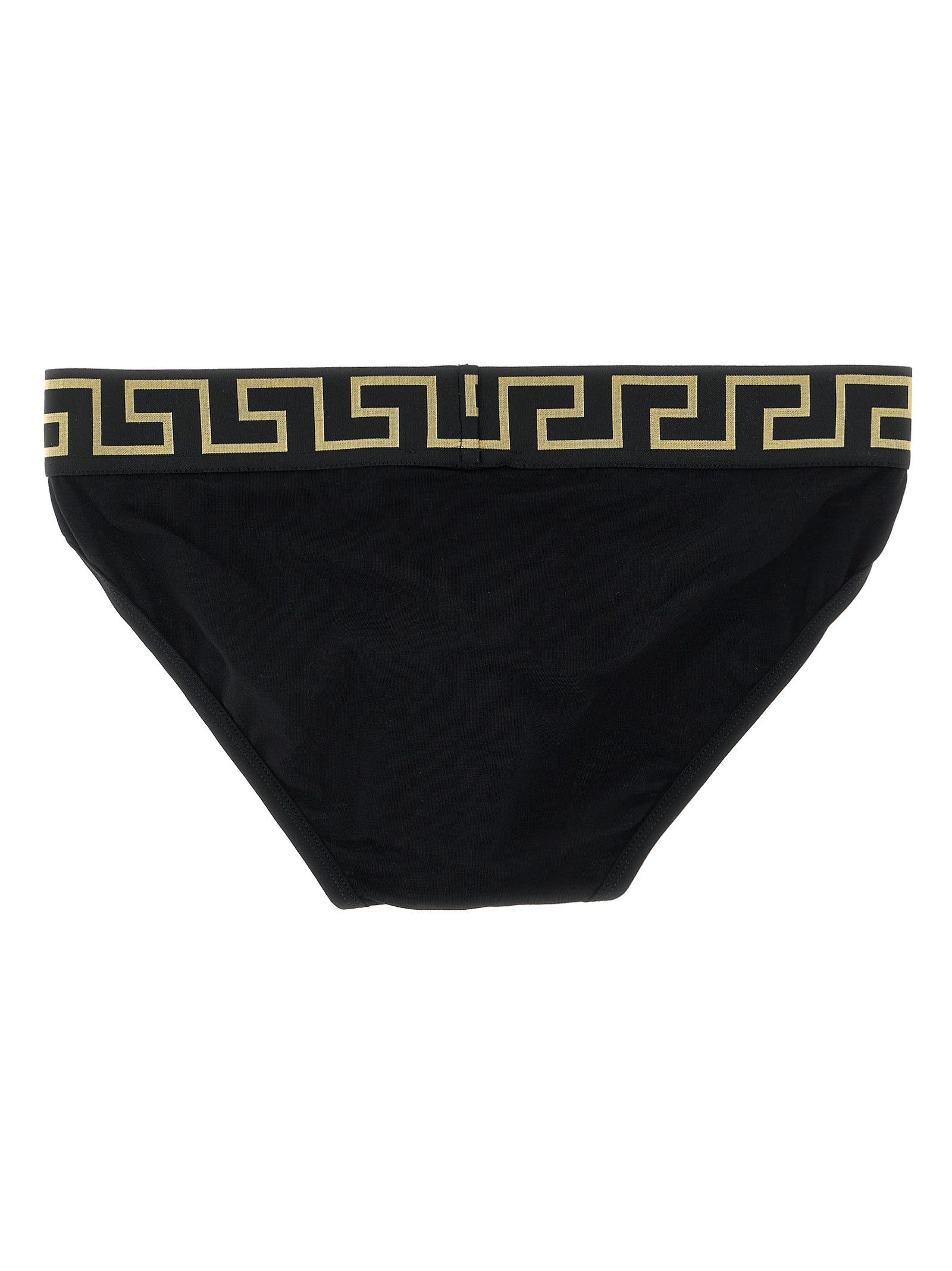 Underwear Briefs by Versace for men in stretch cotton black & patterned features an ergonomic silhouette, showcasing the ergonomic design of the Men's Stretch Cotton Underwear Briefs collection for a premium look and feel.