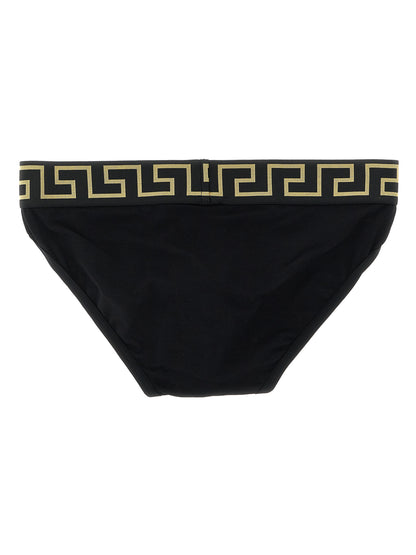 Underwear Briefs by Versace for men in stretch cotton black & patterned features an ergonomic silhouette, showcasing the ergonomic design of the Men's Stretch Cotton Underwear Briefs collection for a premium look and feel.