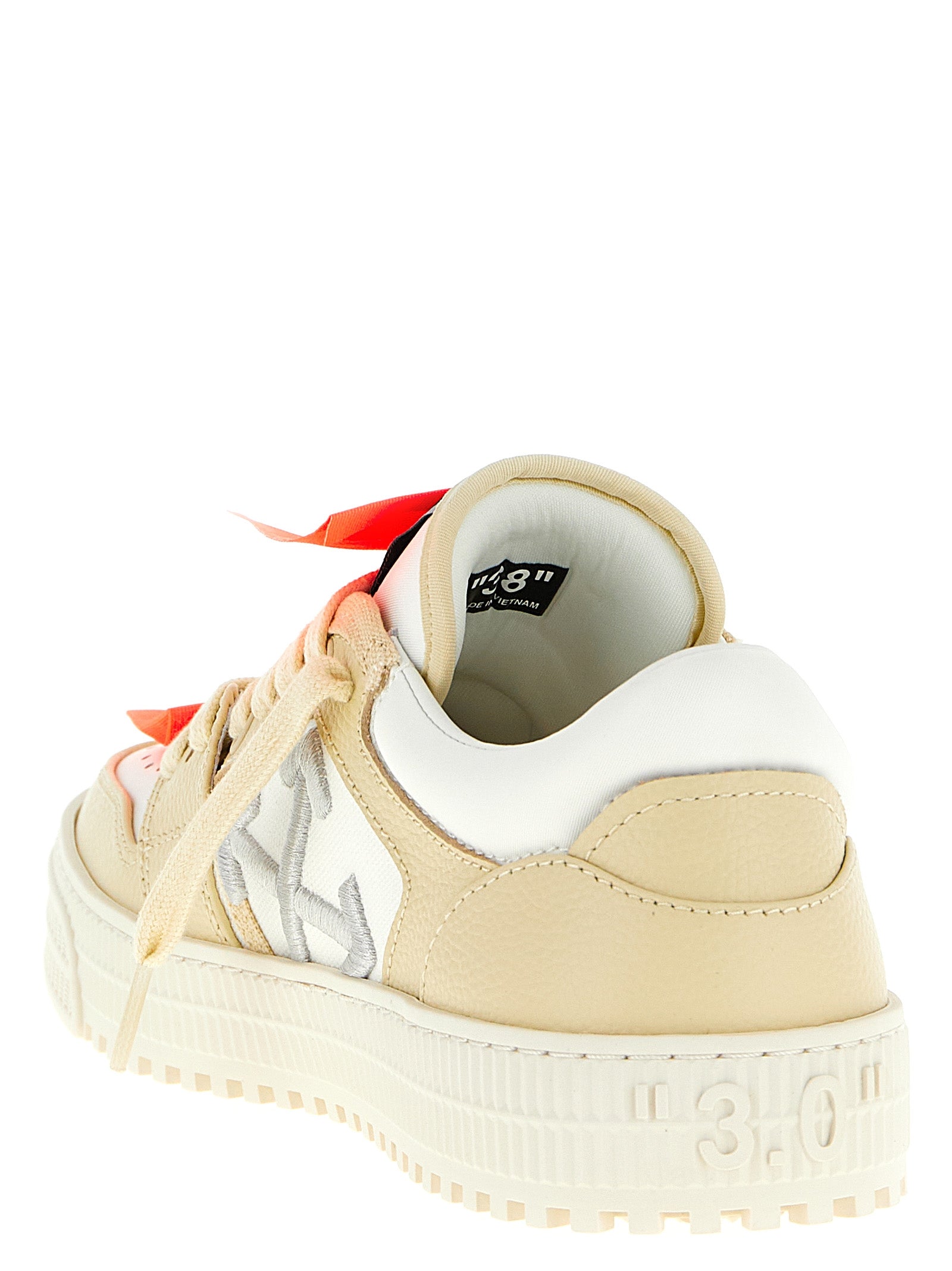 Sneakers by Off-White for women in polyester rubber leather beige & white features an fashionable silhouette, showcasing the premium Women's Low Top Polyester Rubber Leather Sneakers in a fashionable low-top style that offers a fashionable finish for refined style.