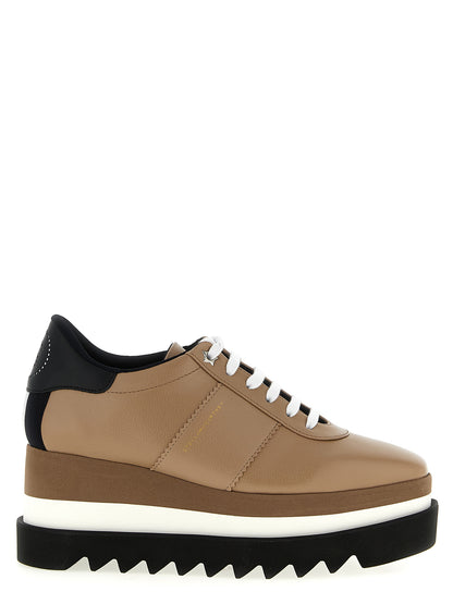 Wedge Lace-Up Sandals by Stella McCartney for women in polyethylene polyurethane leather beige features an effortlessly chic silhouette from the Women's Polyethylene Polyurethane Leather Wedge Lace-Up Sandals collection, showcasing a effortlessly chic wedge and elegant square toe style.