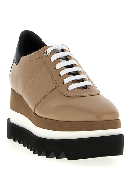 Wedge Lace-Up Sandals by Stella McCartney for women in polyethylene polyurethane leather beige features an exquisite silhouette, showcasing the exquisite Women's Polyethylene Polyurethane Leather Wedge Lace-Up Sandals with a wedge and square toe style.