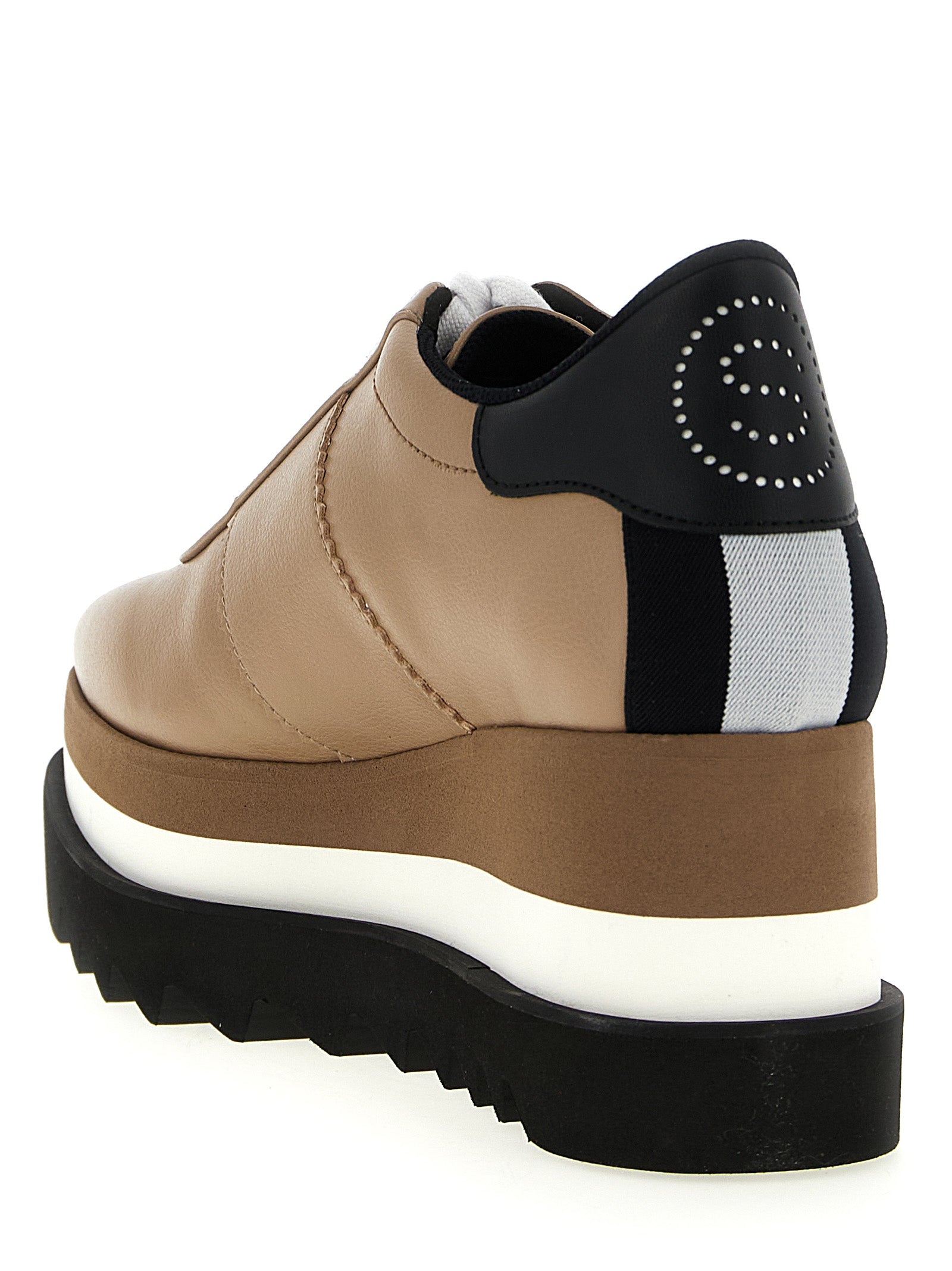 Wedge Lace-Up Sandals by Stella McCartney for women in polyethylene polyurethane leather beige presents a sculptural silhouette, showcasing the Women's Polyethylene Polyurethane Leather Wedge Lace-Up Sandals design with a sculptural wedge and square toe style for a premium look.