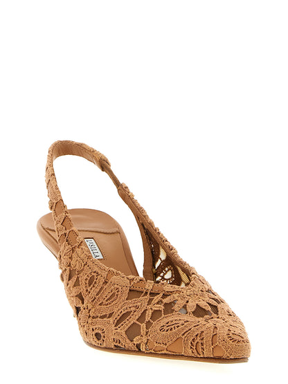 Mid-Heel Slingback Pumps Heels by LE SILLA for women in polyamide leather & cotton brown features a effortlessly chic Women's Polyamide Leather & Cotton Mid-Heel Slingback Pumps Heels design with a sophisticated mid-heel and elegant pointed toe style.