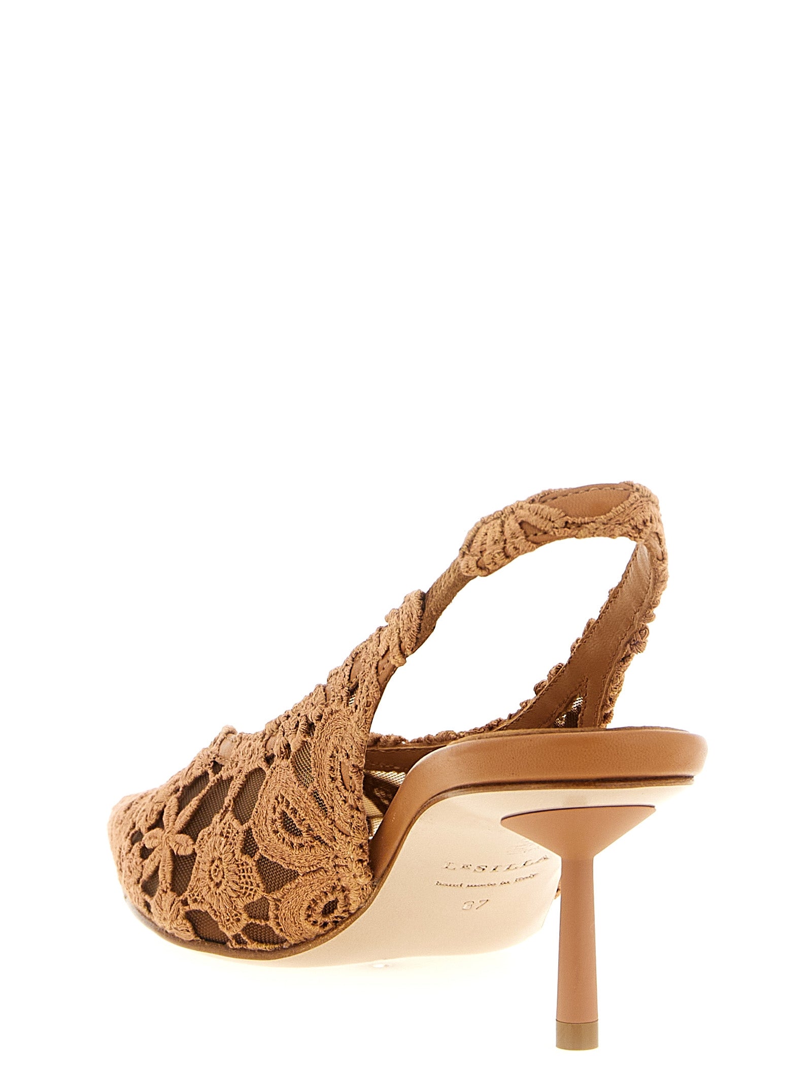 Mid-Heel Slingback Pumps Heels by LE SILLA for women in polyamide leather & cotton brown features a effortless chic silhouette, showcasing the Women's Polyamide Leather & Cotton Mid-Heel Slingback Pumps Heels design with a effortless chic mid-heel and pointed toe style for a effortless chic finish.