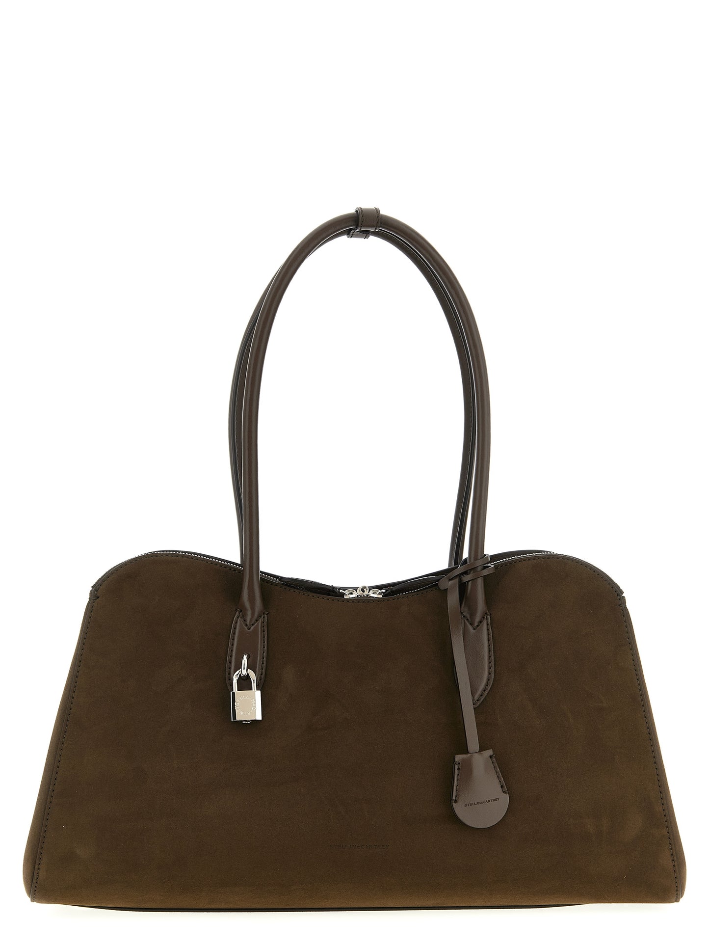 Shoulder Bag by Stella McCartney for women in faux polyester fur brown presents a statuesque silhouette, showcasing a secure snap & zipper and statuesque with versatile shoulder-strap & handle for a sophisticated look.