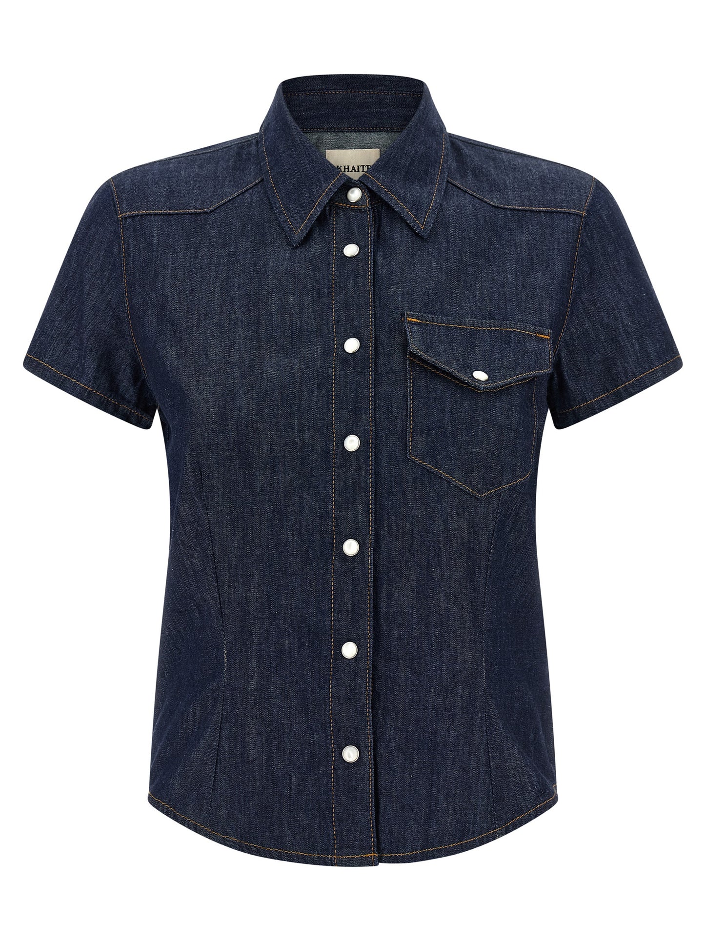 Blouse by Khaite for women in denim cotton blue showcases a sublime silhouette, artfully detailed with a sublime and short-sleeve for a sophisticated, sublime finish.