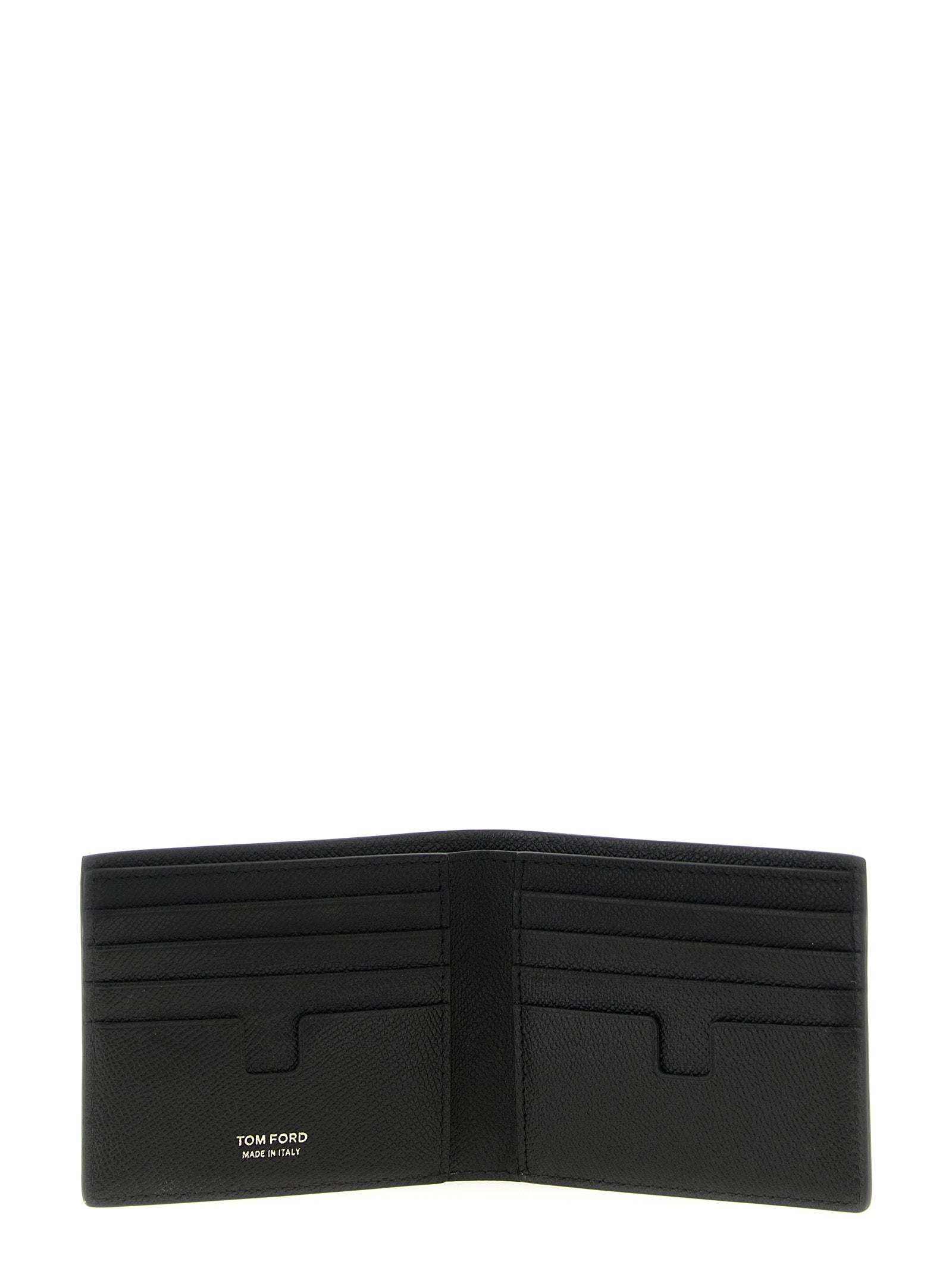 Wallet by Tom Ford for men in bos taurus suede calf leather black & gold features a sleek silhouette, showcasing the sleek Bos Taurus Suede Calf Leather Wallet design with sophisticated bifold for a premium look.
