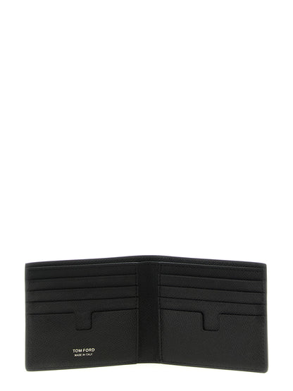 Wallet by Tom Ford for men in bos taurus suede calf leather black & gold features a sleek silhouette, showcasing the sleek Bos Taurus Suede Calf Leather Wallet design with sophisticated bifold for a premium look.