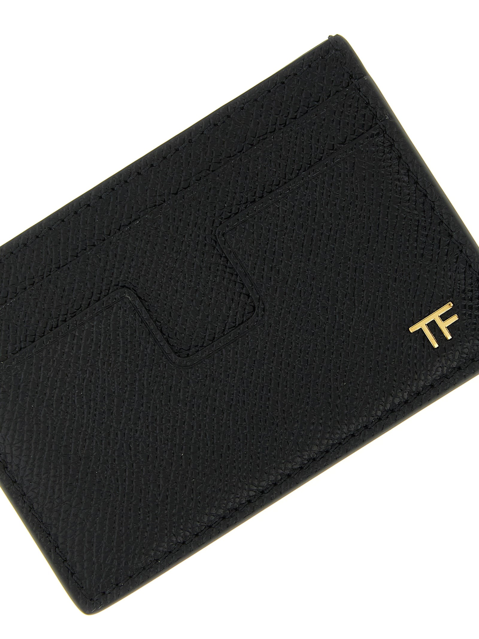 Cardholder Card Case by Tom Ford for men in bos taurus suede calf leather black & gold features an dynamic silhouette from the Bos Taurus Suede Calf Leather Cardholder Card Case collection, highlighting dynamic card-organization for a premium and sophisticated look.