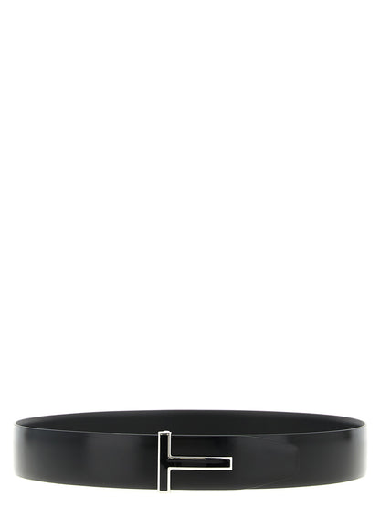 Belt by Tom Ford for men in calfskin leather black features an artisanal silhouette, showcasing the artisanal craftsmanship of the Calfskin Leather Belt collection for a artisanal finish.