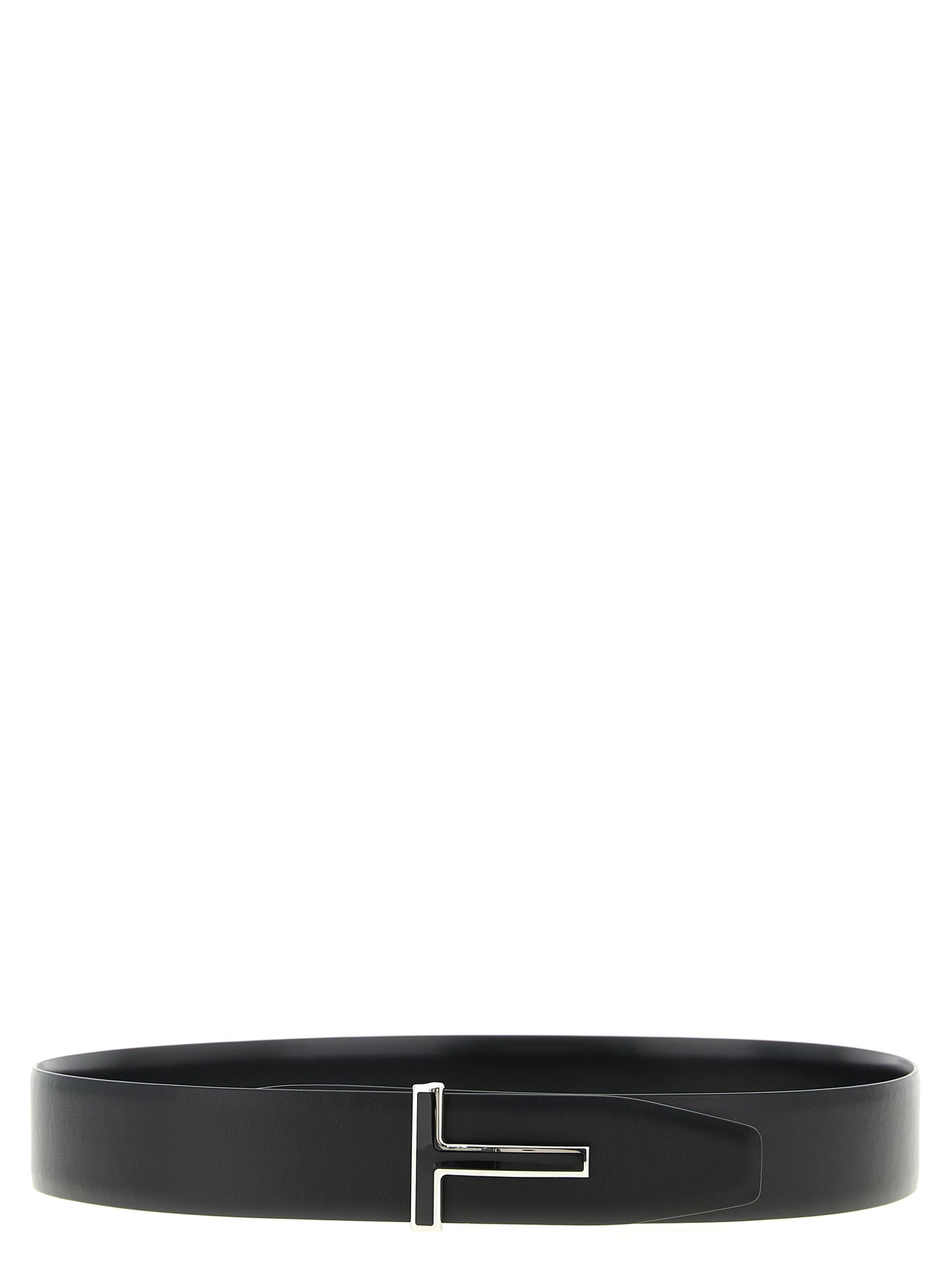 Belt by Tom Ford for men in calfskin leather black features an artisanal finish, elegantly showcasing the signature style and artisanal craftsmanship of the Calfskin Leather Belt design.