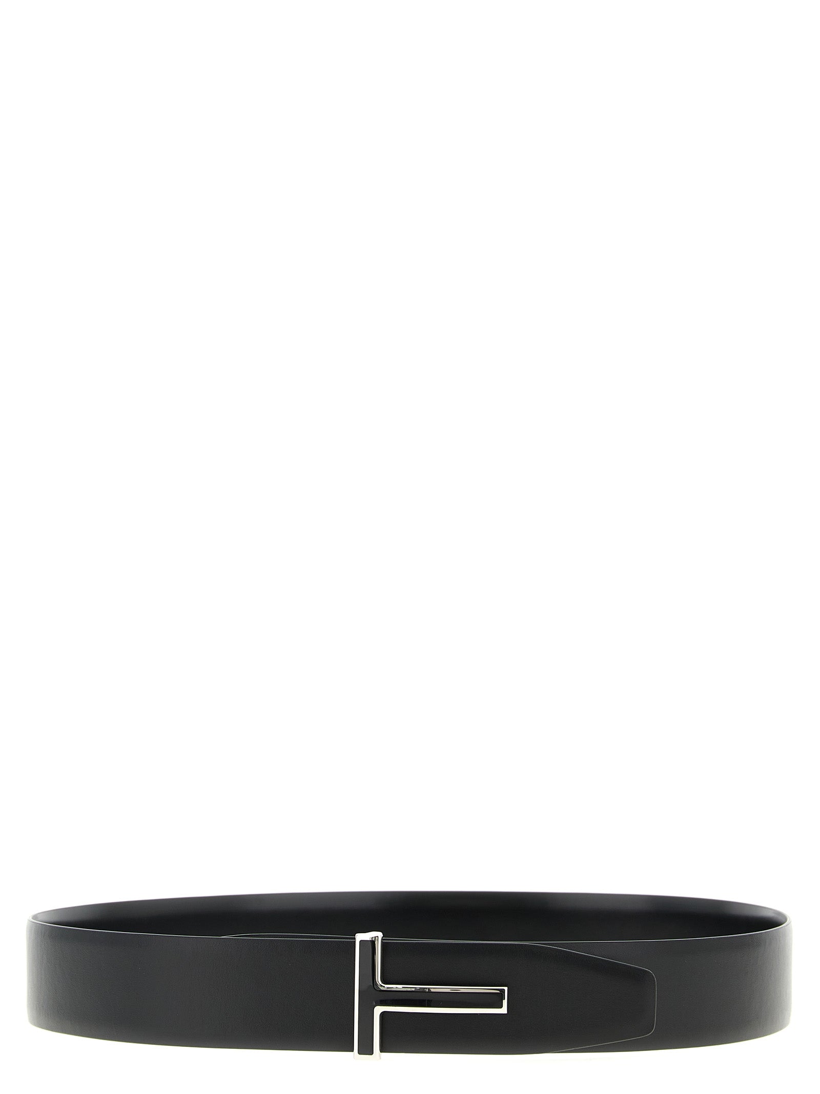 Belt by Tom Ford for men in calfskin leather black features an artisanal finish, elegantly showcasing the signature style and artisanal craftsmanship of the Calfskin Leather Belt design.