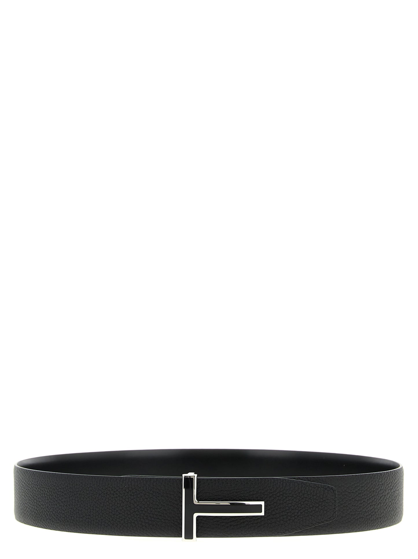 Belt by Tom Ford for men in calfskin leather black & silver features a artisanal-chic design, artfully capturing the essence of the Calfskin Leather Belt with a artisanal-chic finish.