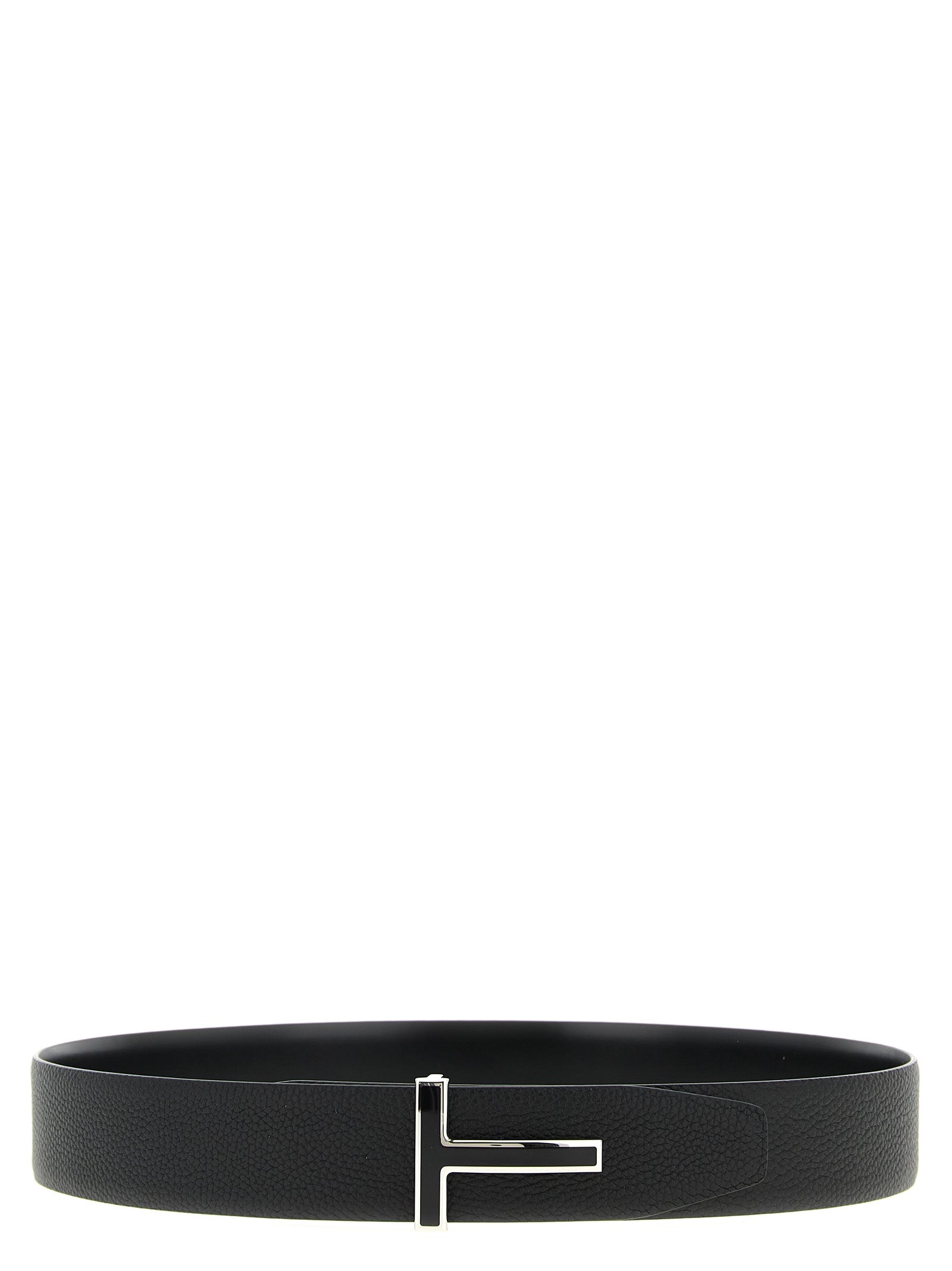 Belt by Tom Ford for men in calfskin leather black & silver features a artisanal-chic design, artfully capturing the essence of the Calfskin Leather Belt with a artisanal-chic finish.