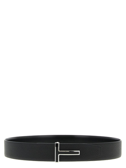 Belt by Tom Ford for men in calfskin leather black & silver features a artisanal-chic design, artfully capturing the essence of the Calfskin Leather Belt with a artisanal-chic finish.