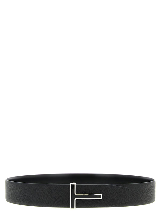 Belt by Tom Ford for men in calfskin leather black & silver features a artisanal-chic design, artfully capturing the essence of the Calfskin Leather Belt with a artisanal-chic finish.