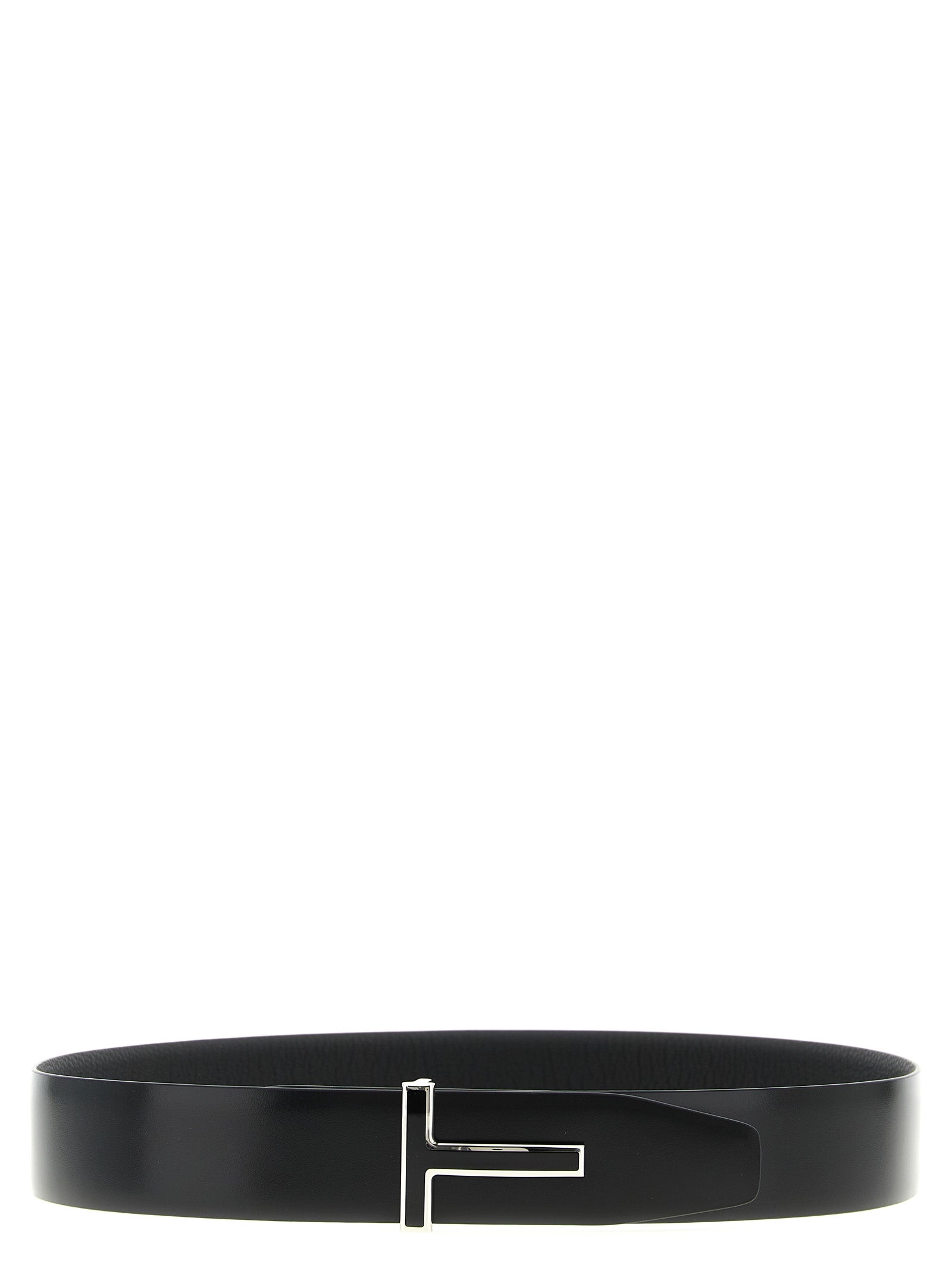 Belt by Tom Ford for men in calfskin leather black & silver presents a artisanal silhouette from the Calfskin Leather Belt collection, showcasing an artisanal design and refined craftsmanship for a artisanal look.