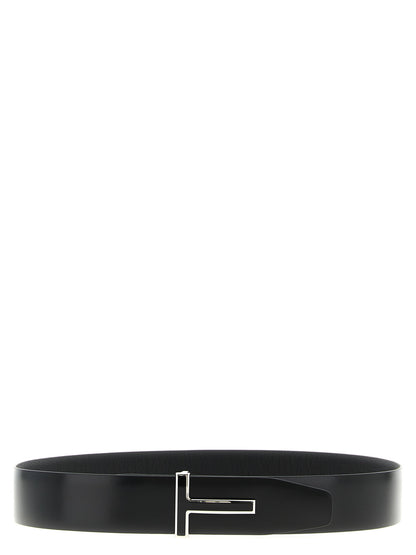 Belt by Tom Ford for men in calfskin leather black & silver presents a artisanal silhouette from the Calfskin Leather Belt collection, showcasing an artisanal design and refined craftsmanship for a artisanal look.
