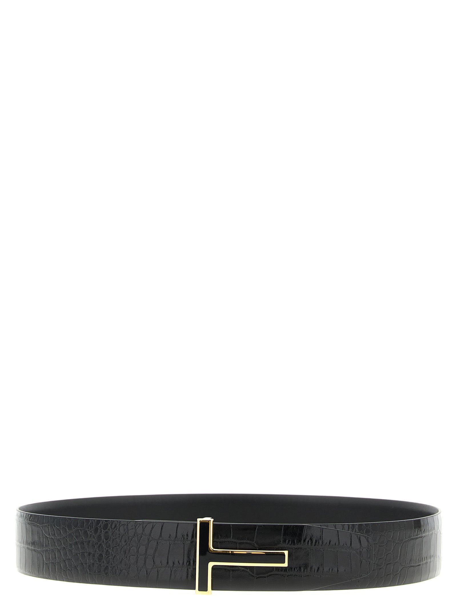 Belt by Tom Ford for men in crocodile calfskin leather black presents a artisanal silhouette from the Crocodile Calfskin Leather Belt collection, showcasing an artisanal design and refined craftsmanship for a artisanal look.