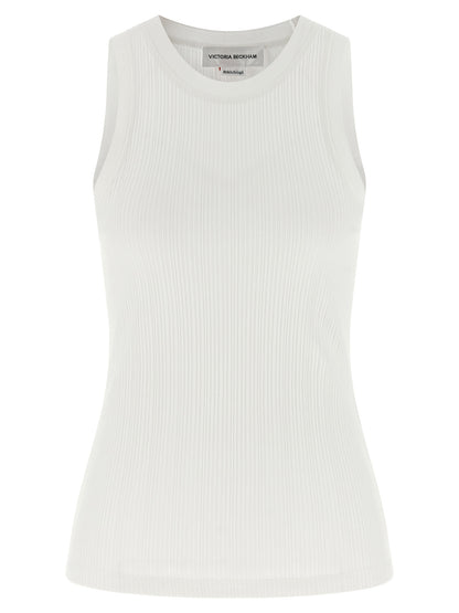 T-Shirt by Victoria Beckham for women in cotton white & signature features an on trend silhouette, perfectly showcasing a on trend sleeveless and crew neckline for an elevated aesthetic.