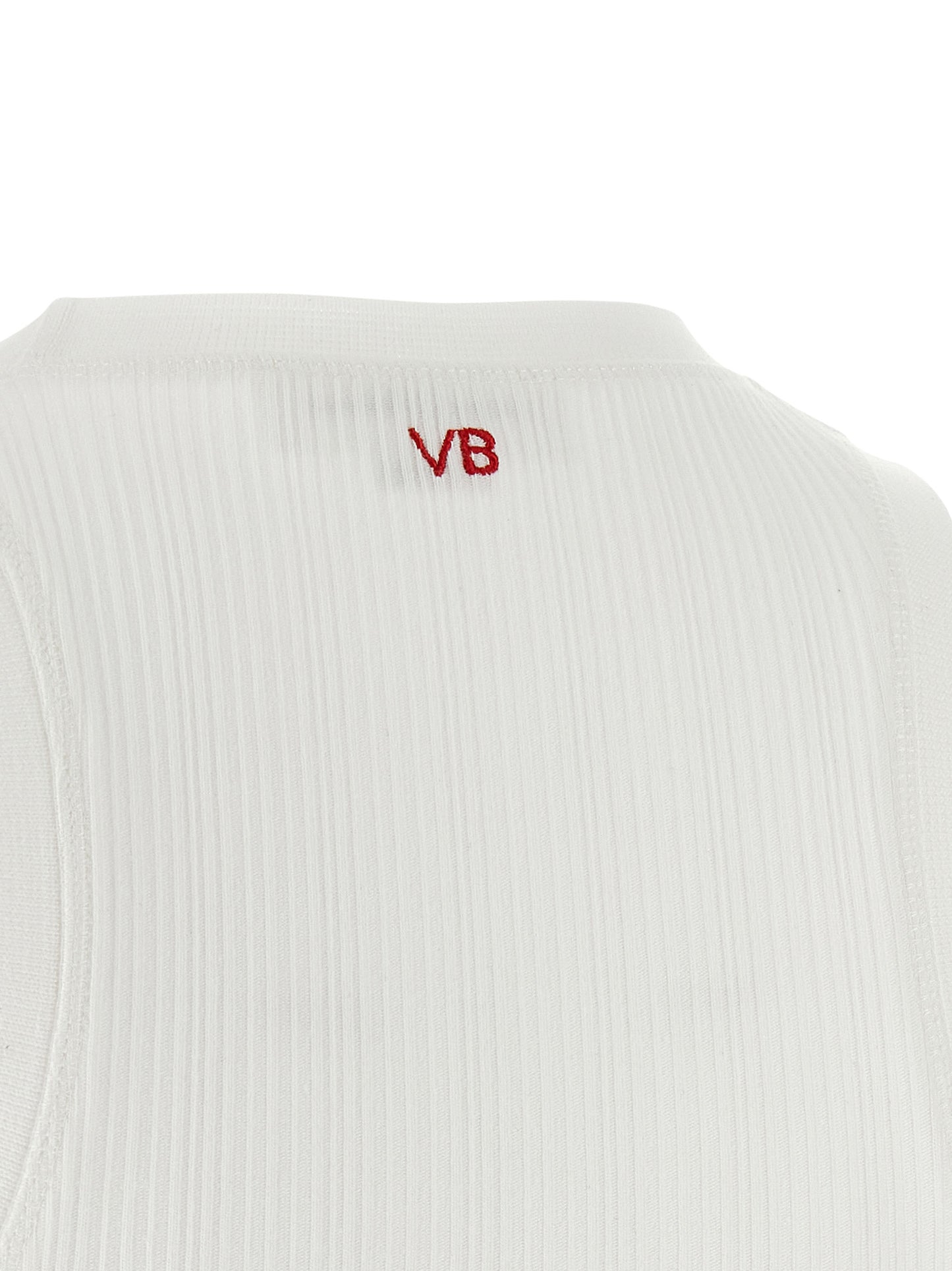 T-Shirt by Victoria Beckham for women in cotton white & signature showcases a unassuming silhouette, artfully detailed with a refined and unassuming for a sophisticated, contemporary look.