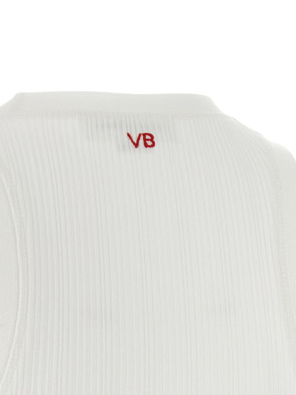 T-Shirt by Victoria Beckham for women in cotton white & signature showcases a unassuming silhouette, artfully detailed with a refined and unassuming for a sophisticated, contemporary look.