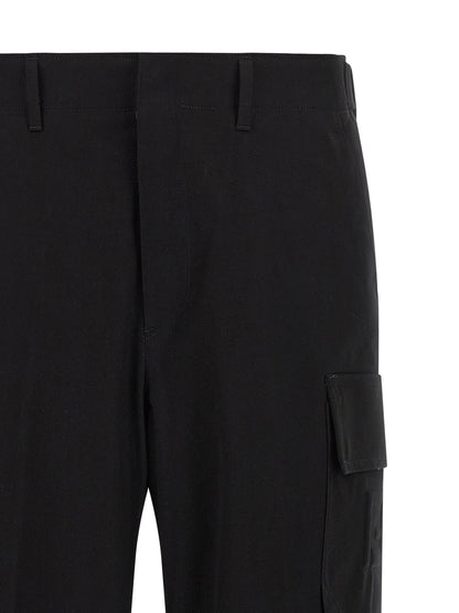 Chinos Pants by Fendi for men in stretch cotton black features an utilitarian-chic silhouette, showcasing a utilitarian-chic with a long cut and for a refined look.