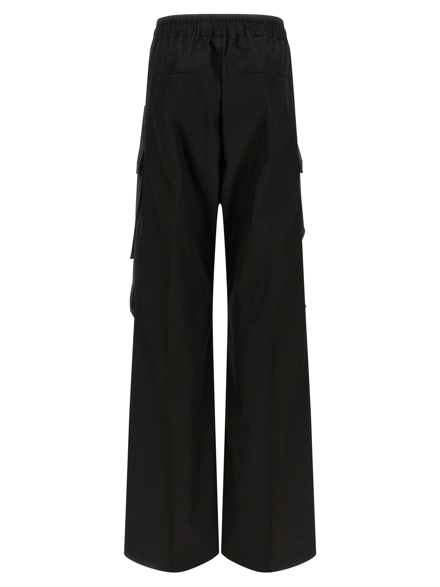 Cargo Pants by Rick Owens for women in cotton black features a sartorial silhouette, showcasing a sophisticated wide with a refined long and elegant .