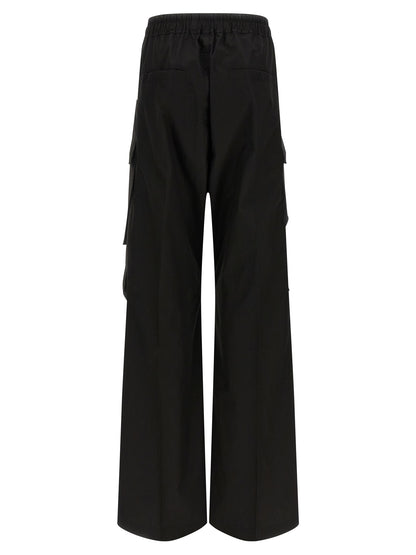 Cargo Pants by Rick Owens for women in cotton black features a sartorial silhouette, showcasing a sophisticated wide with a refined long and elegant .