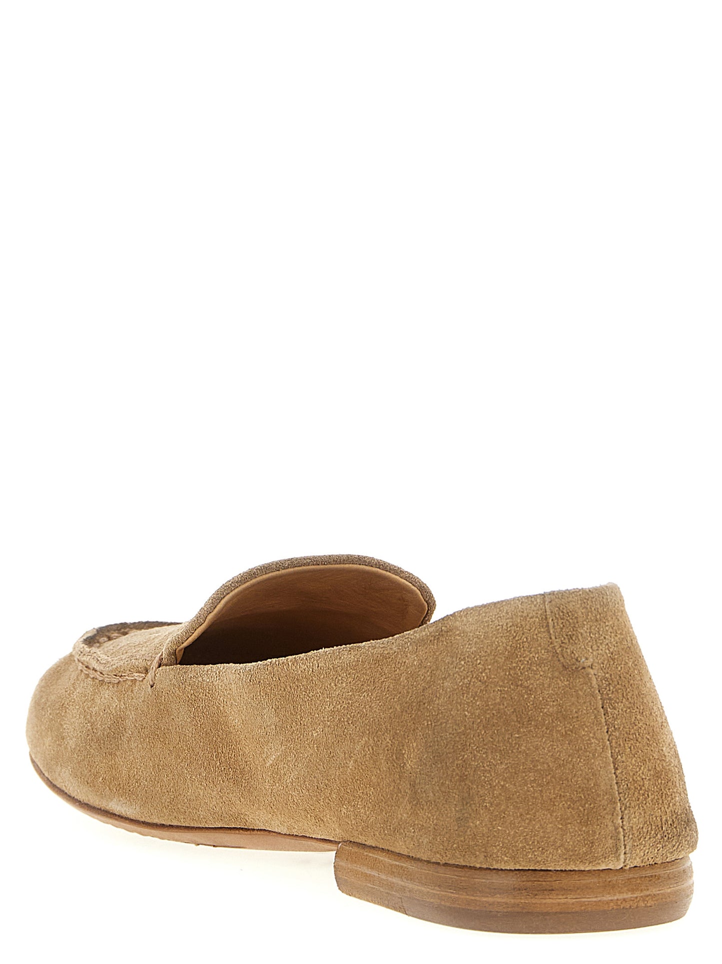 Flat Loafer Slip-On Shoes by Marsell for women in calfskin leather beige showcases a impeccable silhouette as Women's Calfskin Leather Flat Loafer Slip-On Shoes, artfully designed with a impeccable flat and refined for a impeccable finish.